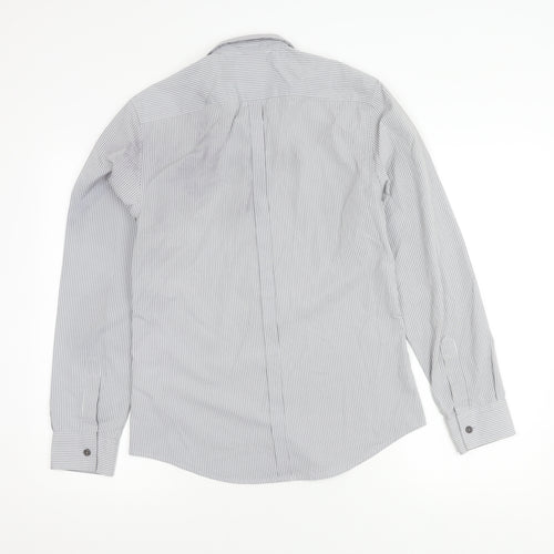 River Island Men's Grey Striped Button-Up Shirt S