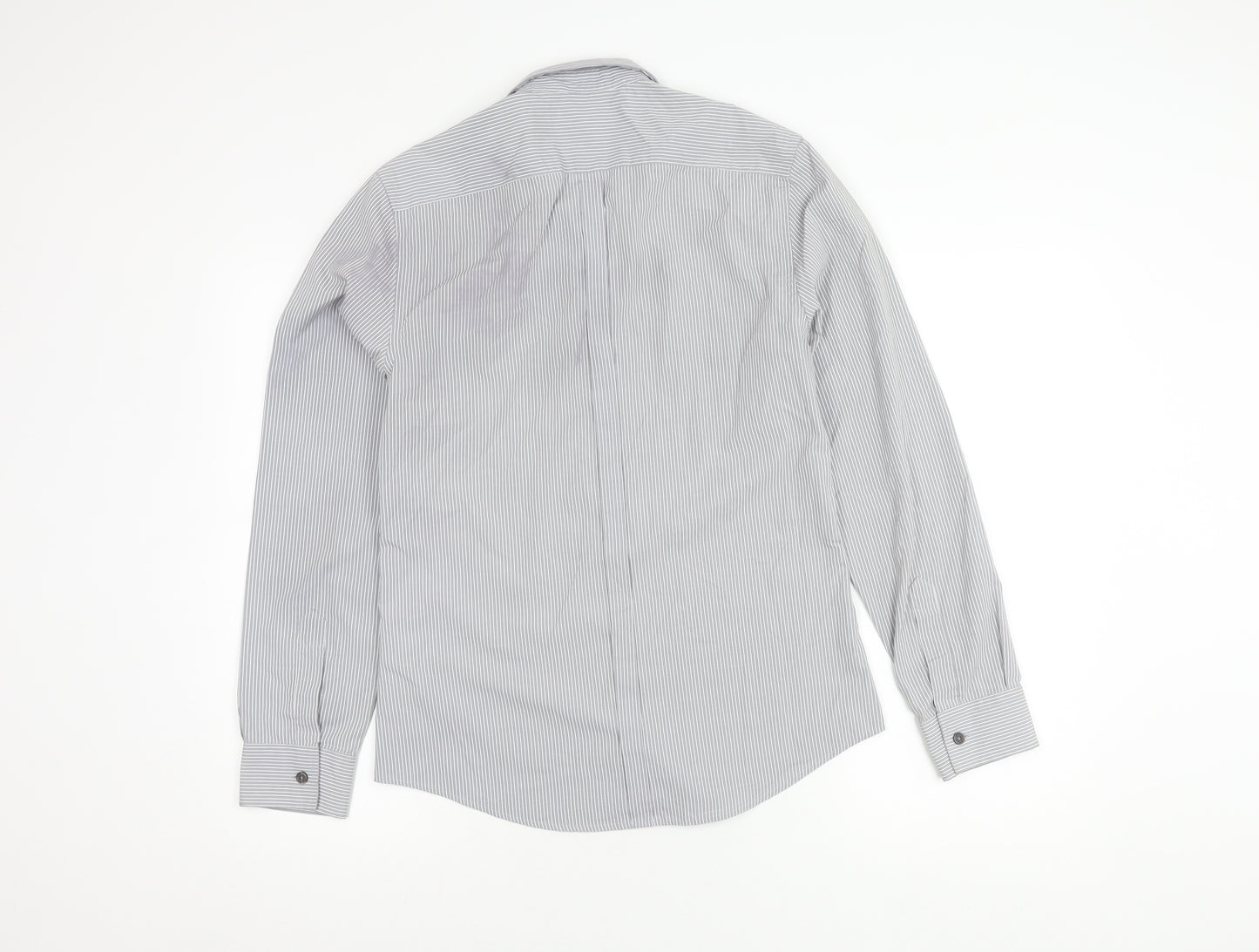 River Island Men's Grey Striped Button-Up Shirt S