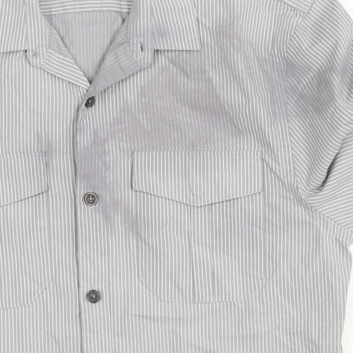 River Island Men's Grey Striped Button-Up Shirt S