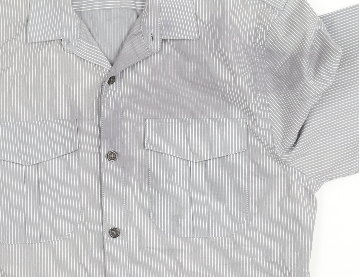 River Island Men's Grey Striped Button-Up Shirt S