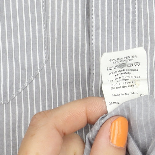 River Island Men's Grey Striped Button-Up Shirt S