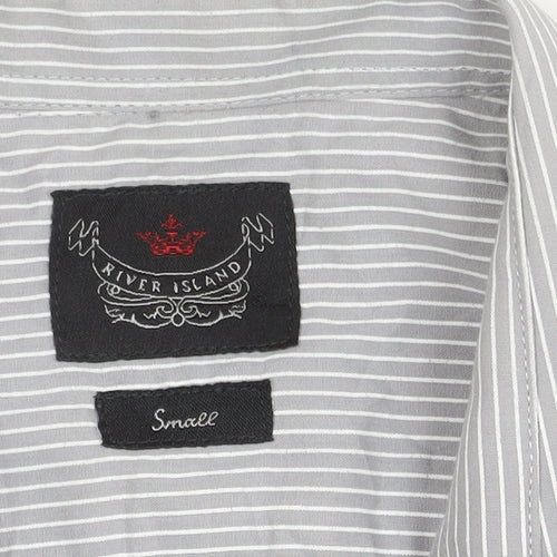 River Island Men's Grey Striped Button-Up Shirt S