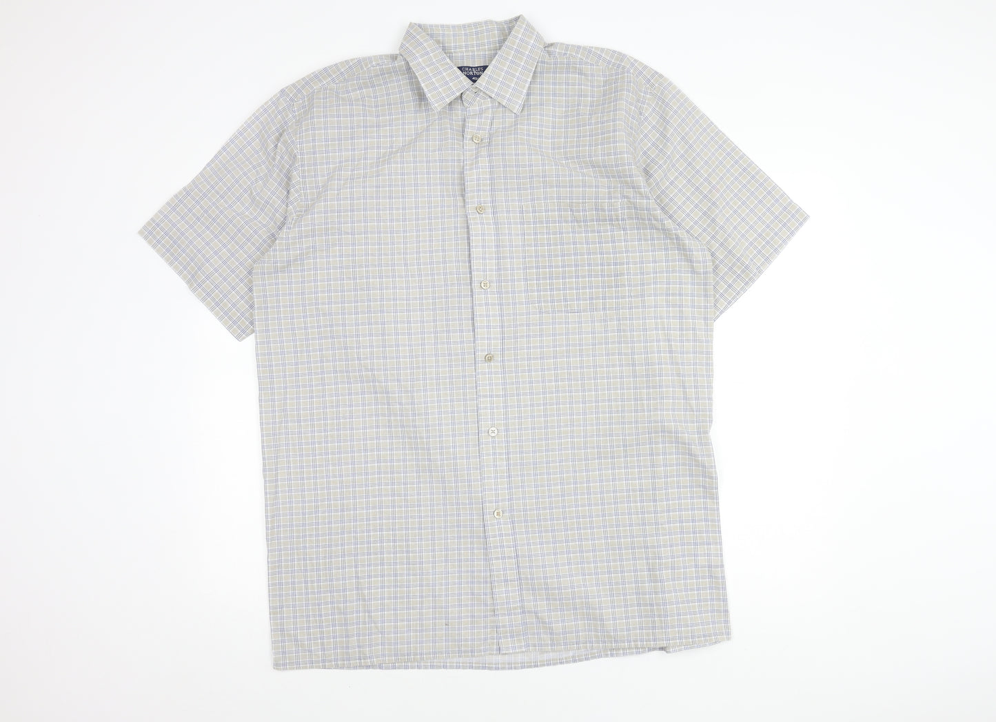 Charles Norton Men's Beige Check Button-Up Shirt XL