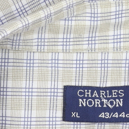 Charles Norton Men's Beige Check Button-Up Shirt XL
