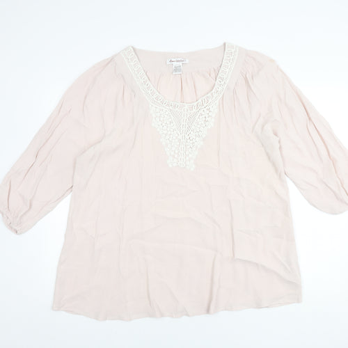 Anne Weyburn Women's Beige Blouse Size 18 with Crochet Accent