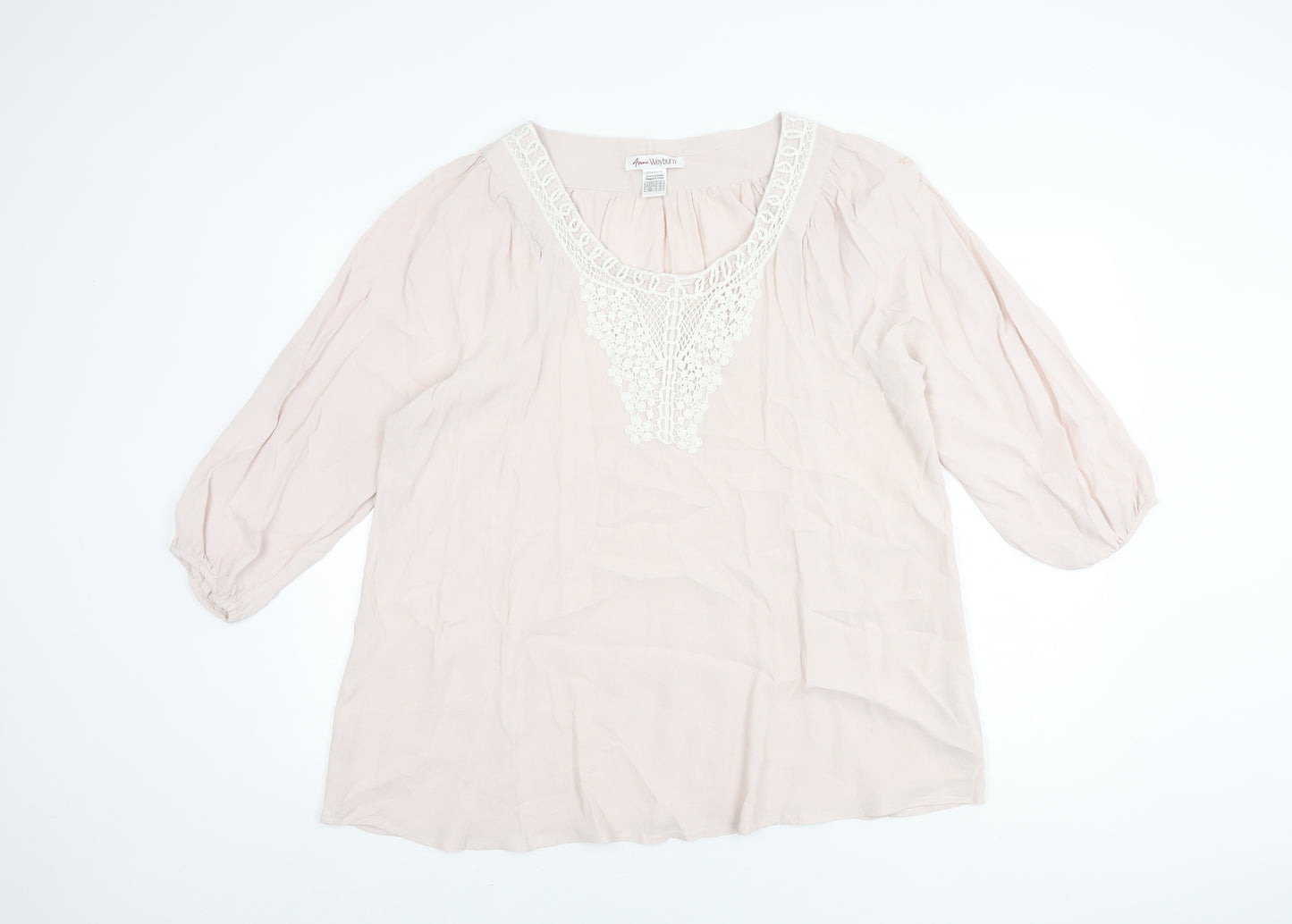 Anne Weyburn Women's Beige Blouse Size 18 with Crochet Accent