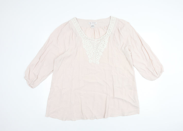 Anne Weyburn Women's Beige Blouse Size 18 with Crochet Accent