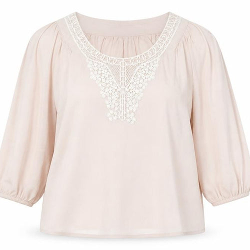 Anne Weyburn Women's Beige Blouse Size 18 with Crochet Accent