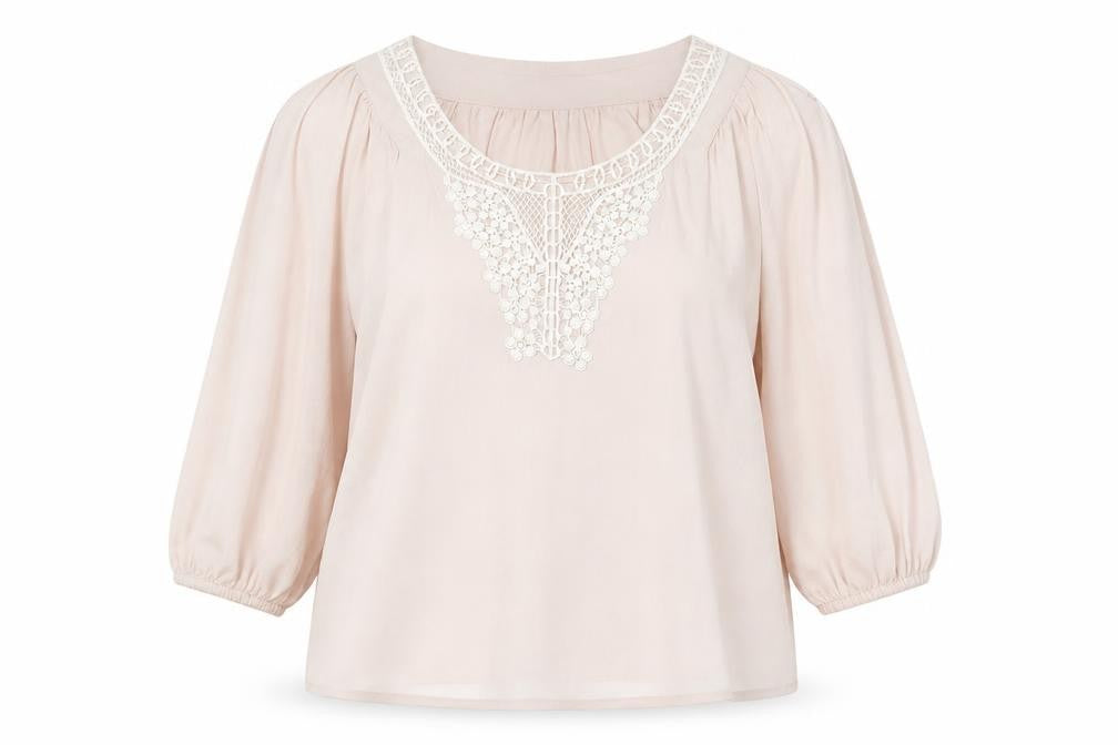 Anne Weyburn Women's Beige Blouse Size 18 with Crochet Accent