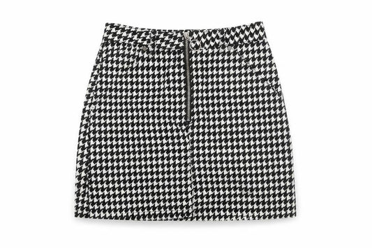 Front view of Topshop Women's Black & White Check Mini Skirt