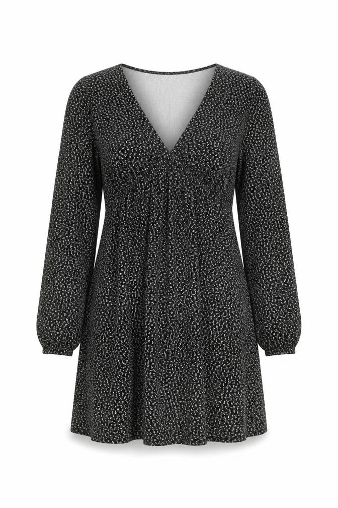Front view of Pull&Bear Women’s Black XS Floral V-Neck Dress