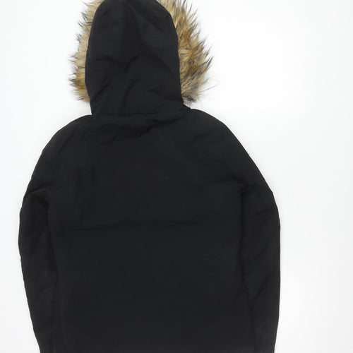 Topshop Women's Black Hooded Parka Jacket Size 10