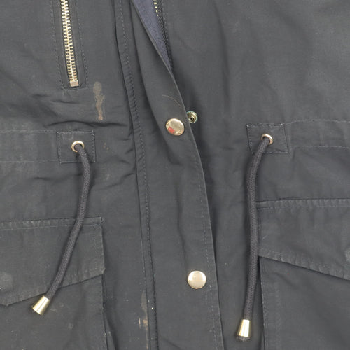 Topshop Women's Black Hooded Parka Jacket Size 10