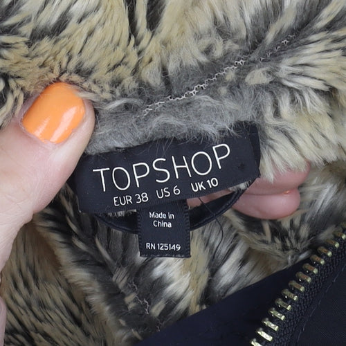 Topshop Women's Black Hooded Parka Jacket Size 10