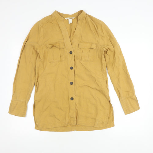 H&M Women's Yellow Button-Up Lyocell Shirt Size 8