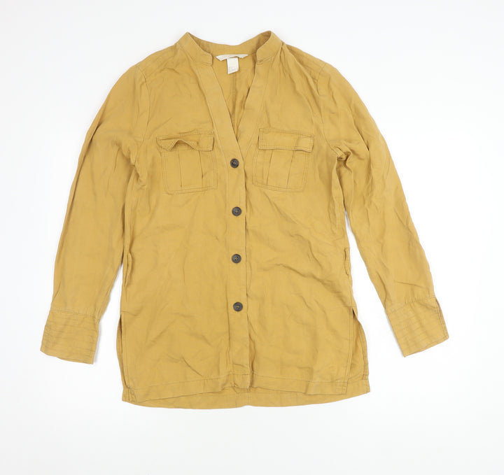 H&M Women's Yellow Button-Up Lyocell Shirt Size 8