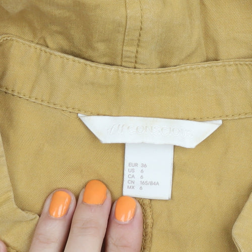 H&M Women's Yellow Button-Up Lyocell Shirt Size 8