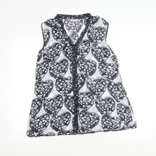 M&S Womens Black Heart Floral Sleeveless Blouse Size 12