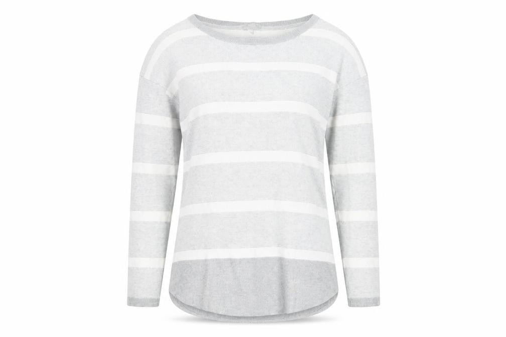 Front view of Pure Collection Women's Grey Striped jumper, size 12
