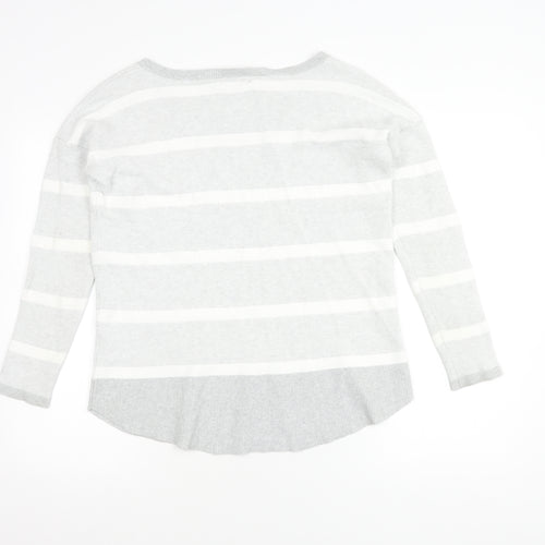 Pure Collection Women's Grey Striped Pullover Jumper Size 12