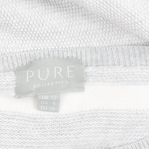 Pure Collection Women's Grey Striped Pullover Jumper Size 12