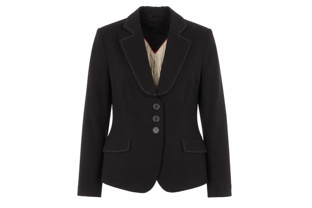 Front view of Next Women's Black Blazer, size 10, Peak Lapel