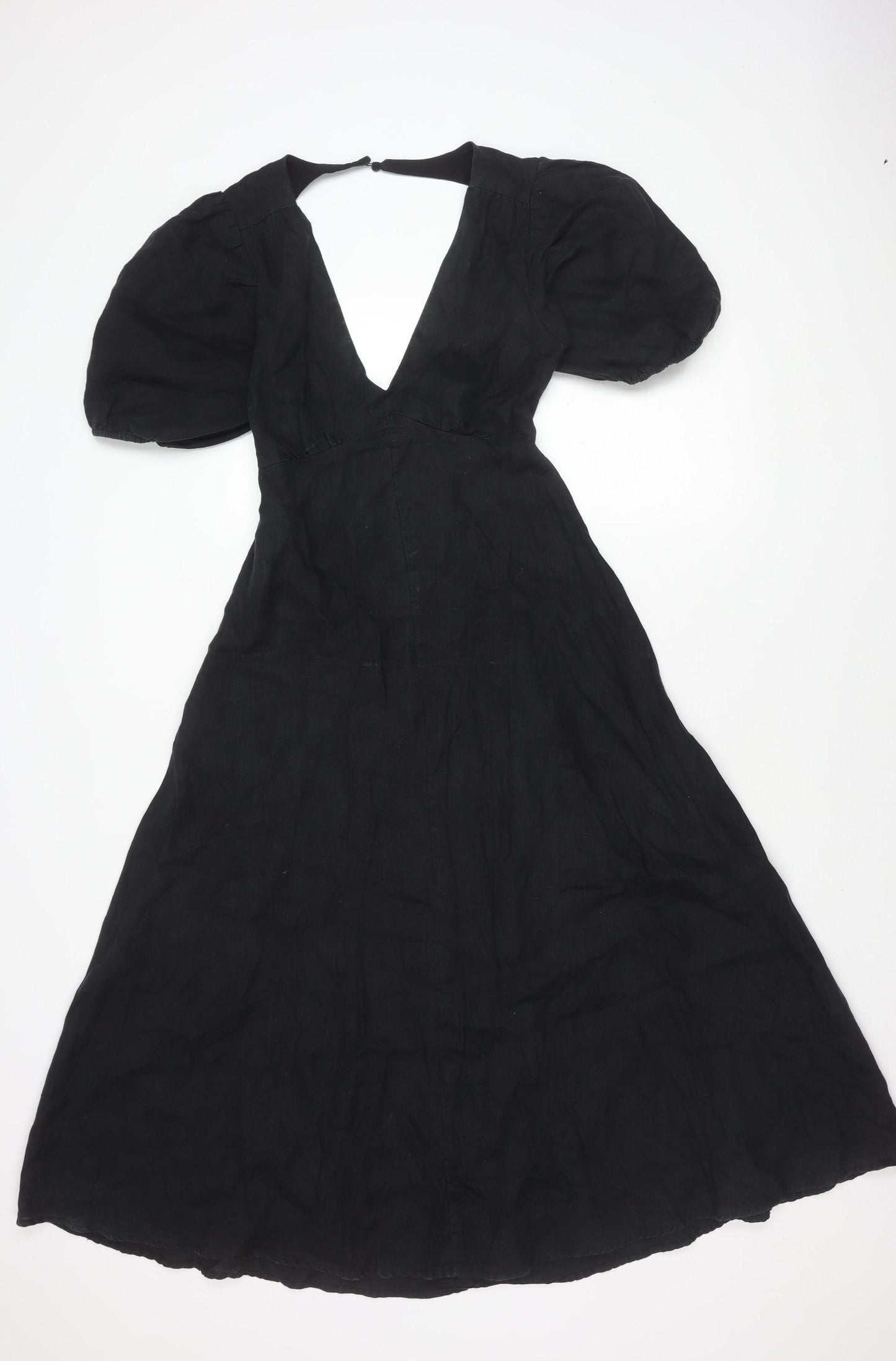 Dissh Women’s Black Linen Puff Sleeve Dress Size 10