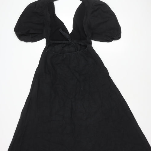 Dissh Women’s Black Linen Puff Sleeve Dress Size 10