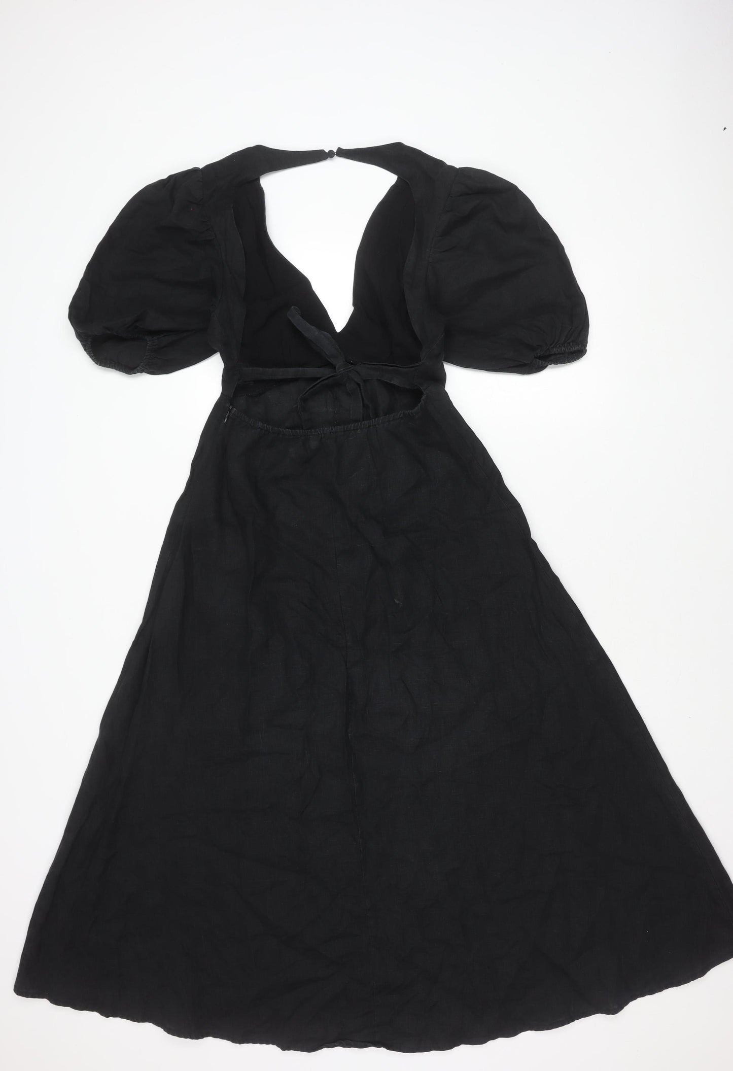 Dissh Women’s Black Linen Puff Sleeve Dress Size 10