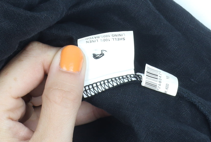 Dissh Women’s Black Linen Puff Sleeve Dress Size 10