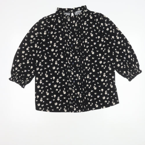 Oasis Women's Black Floral Balloon Sleeve Top, M