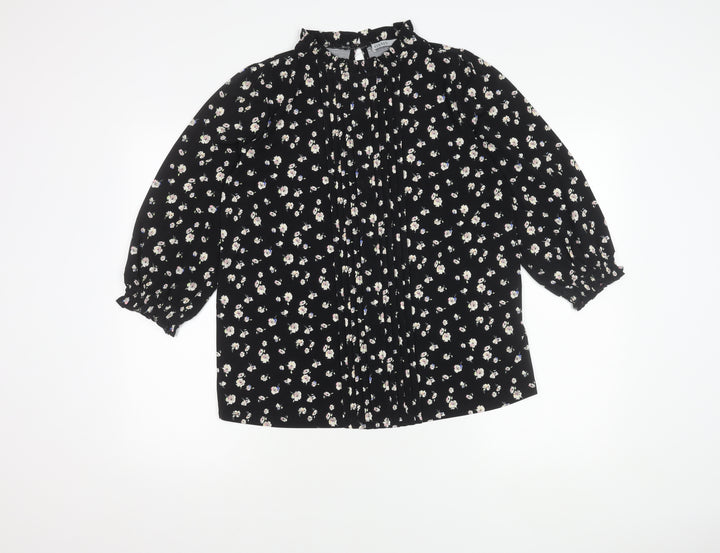 Oasis Women's Black Floral Balloon Sleeve Top, M