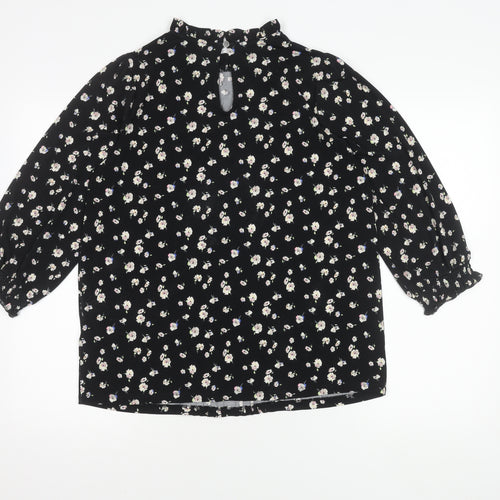 Oasis Women's Black Floral Balloon Sleeve Top, M
