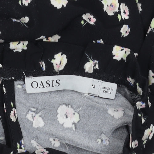 Oasis Women's Black Floral Balloon Sleeve Top, M