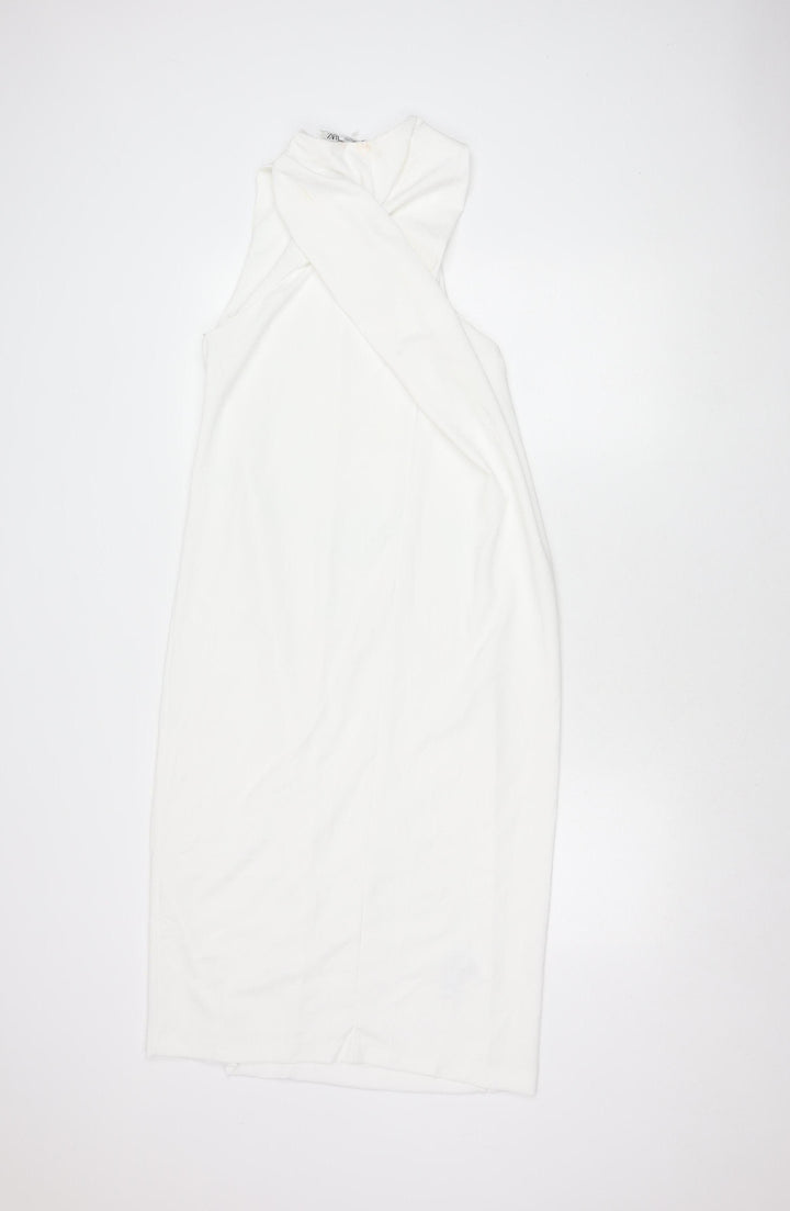 ZARA Women's Ivory Midi Sheath Dress, L, Party/Cocktail