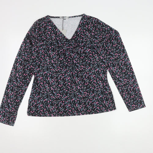Oasis Women's Black Floral V-Neck Long Sleeve Top