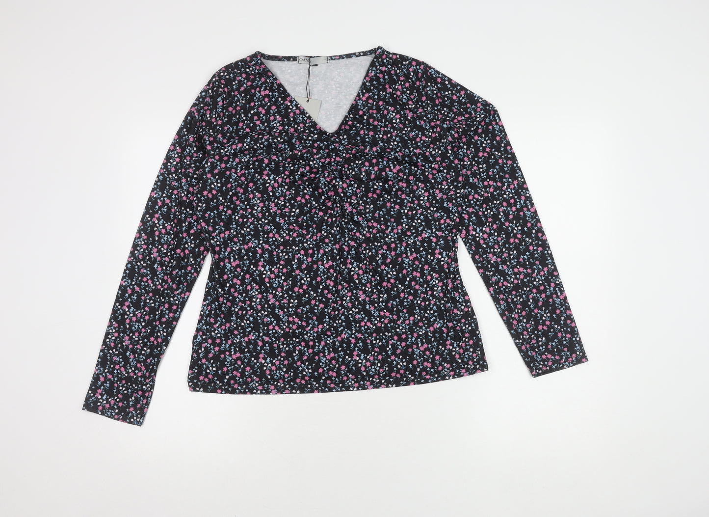 Oasis Women's Black Floral V-Neck Long Sleeve Top