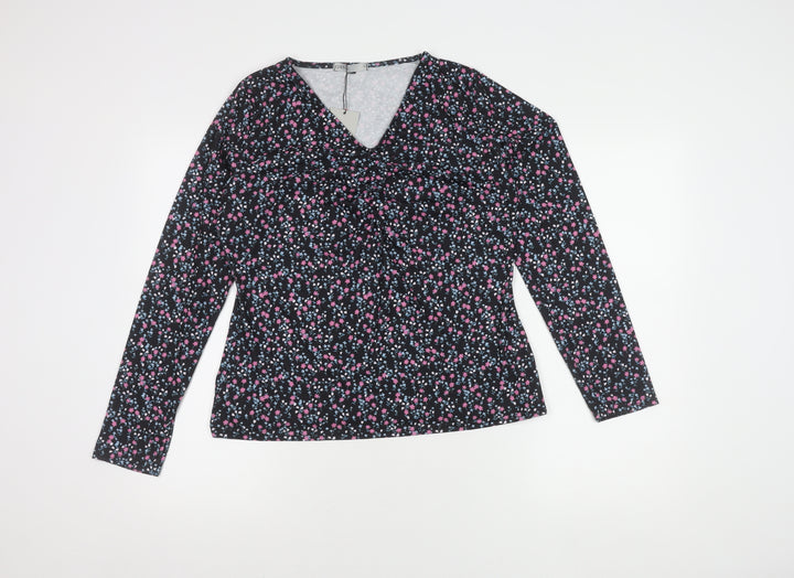 Oasis Women's Black Floral V-Neck Long Sleeve Top