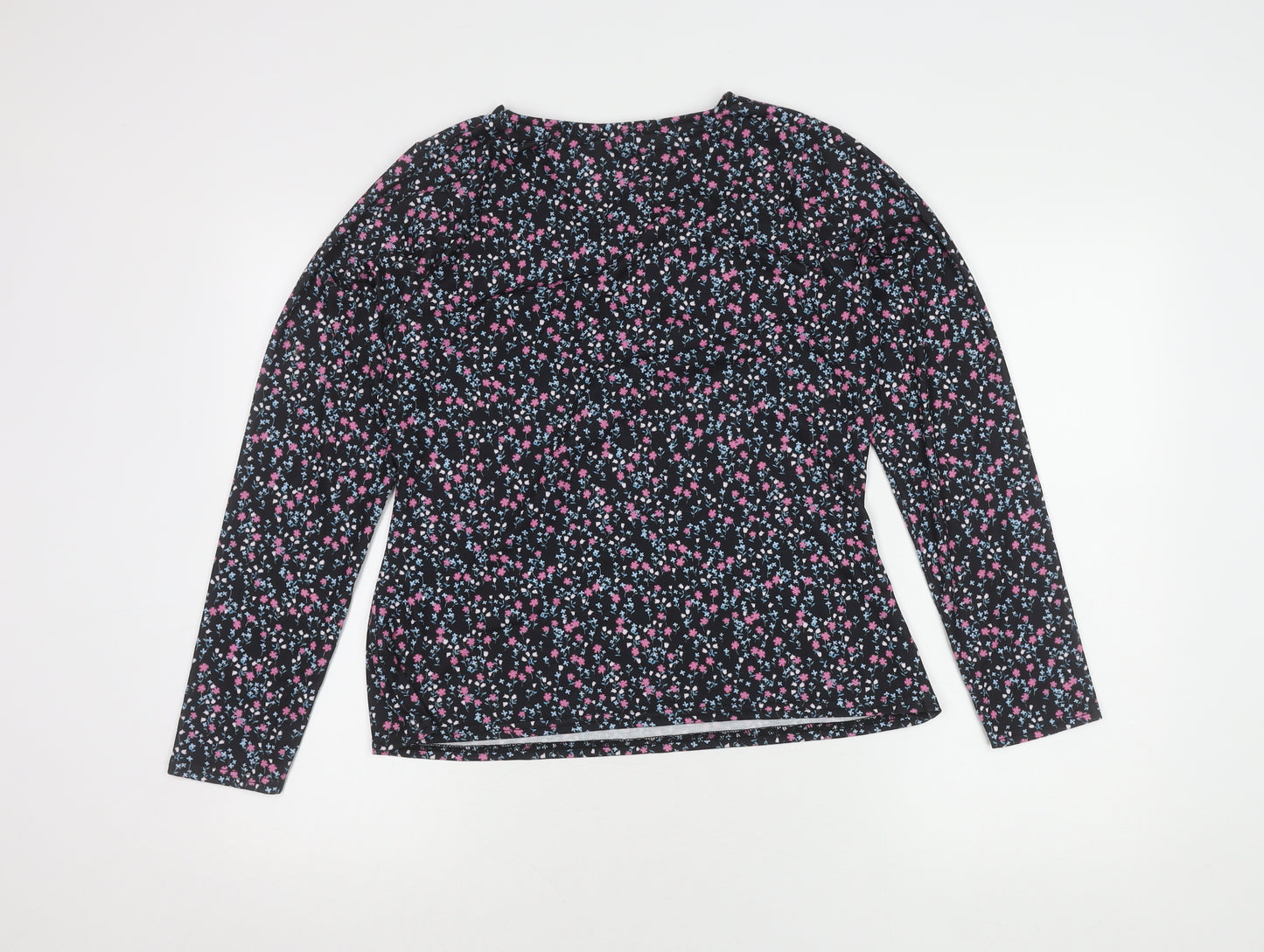Oasis Women's Black Floral V-Neck Long Sleeve Top