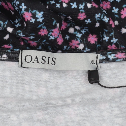 Oasis Women's Black Floral V-Neck Long Sleeve Top