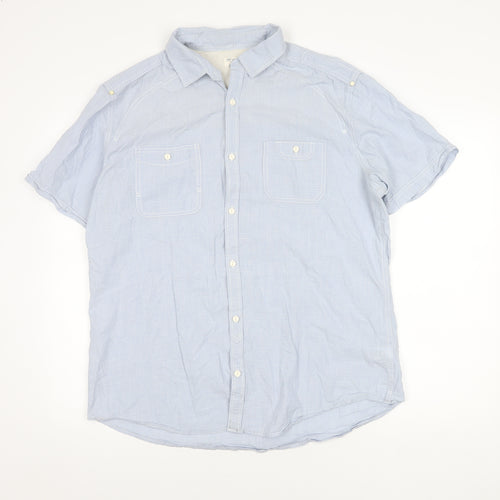 Next Men's Blue XL Short Sleeve Cotton Shirt