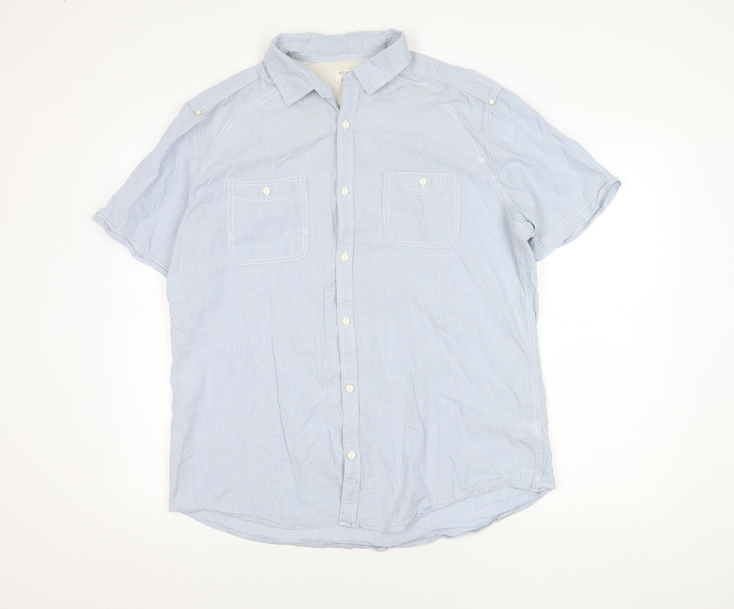 Next Men's Blue XL Short Sleeve Cotton Shirt