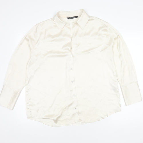 Zara Women's Ivory Button-Up Shirt Size 14