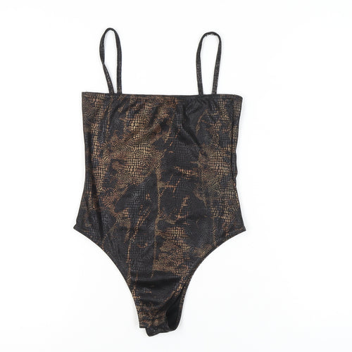 boohoo Black Animal Print Bodysuit - Women Size 8