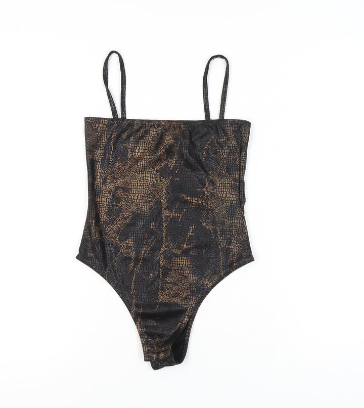 boohoo Black Animal Print Bodysuit - Women Size 8
