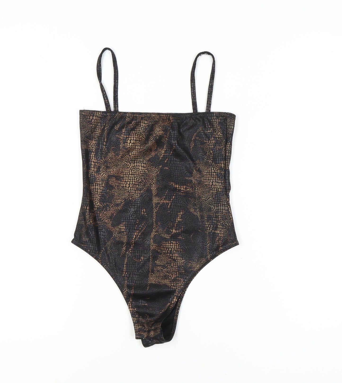 boohoo Black Animal Print Bodysuit - Women Size 8