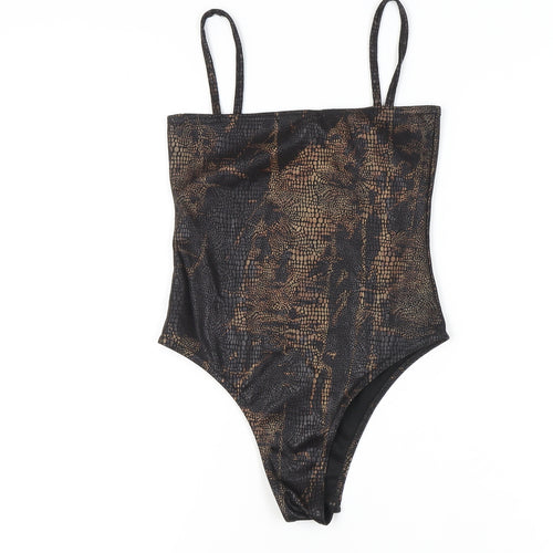 boohoo Black Animal Print Bodysuit - Women Size 8