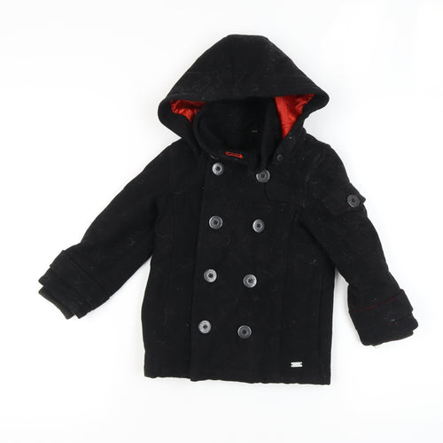 Baker Boys Black Pea Coat, 5 Years, Hooded, Double-Breasted
