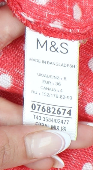 Marks and Spencer Women's Red Polka Dot Top Size 8
