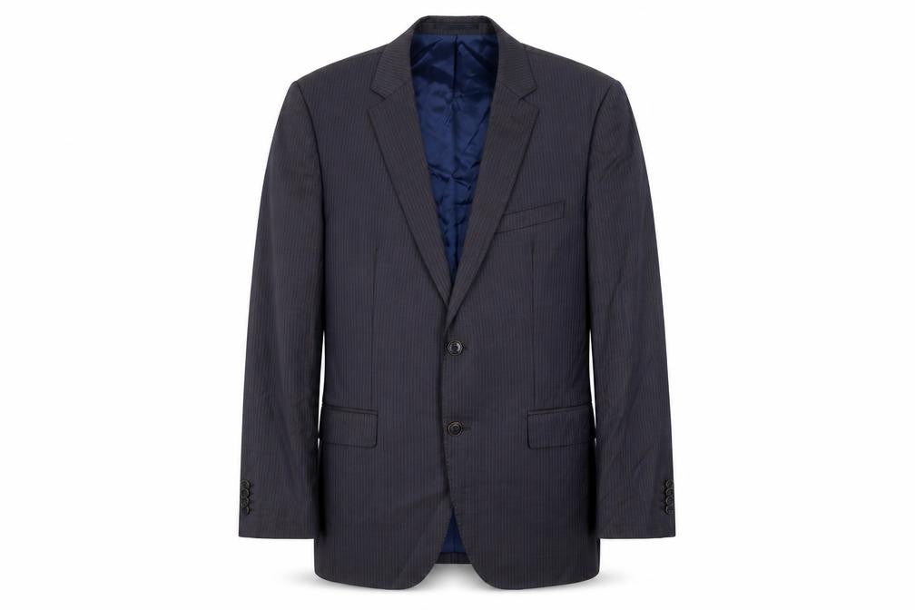 Front view of Sarar Men's Blue Suit Jacket, size 42, Single-Breasted